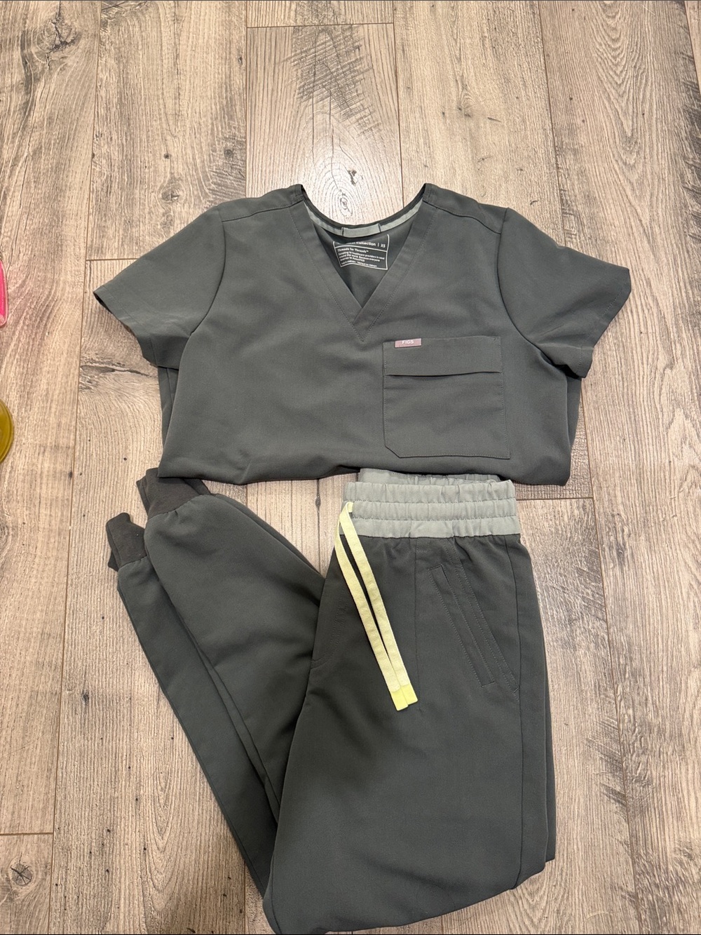 Figs special edition Bamboo  Scrub Top & Jogger Set with Yellow Drawstring